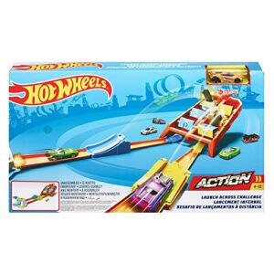 Hot Wheels Action Launch Across Challenge, Game Style Competition, 2 tracks, 2 Launchers, 2 Ramps, Ages 4 Years and Older