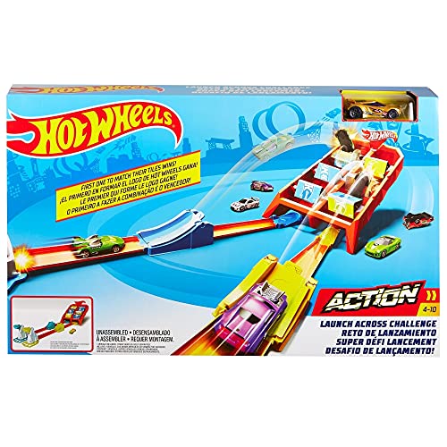 Hot Wheels Action Launch Across Challenge, Game Style Competition, 2 tracks, 2 Launchers, 2 Ramps, Ages 4 Years and Older