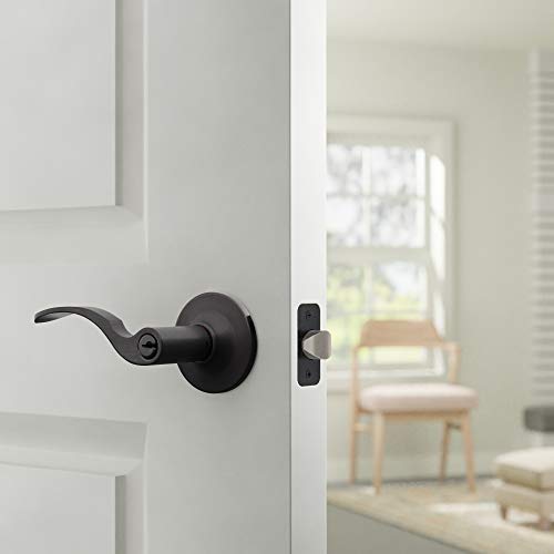 Amazon Basics Shelby Door Lever with Lock, Entry, Oil Bronze
