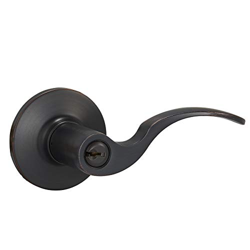 Amazon Basics Shelby Door Lever with Lock, Entry, Oil Bronze