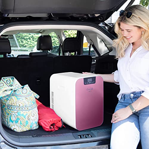 Cooluli 20L Mini Fridge For Bedroom - Car, Office Desk & College Dorm Room - Glass Front & Digital Temperature Control - Small 12v Refrigerator for Food, Drinks, Skincare, Beauty & Breast Milk (Pink)