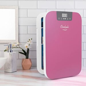 Cooluli 20L Mini Fridge For Bedroom - Car, Office Desk & College Dorm Room - Glass Front & Digital Temperature Control - Small 12v Refrigerator for Food, Drinks, Skincare, Beauty & Breast Milk (Pink)