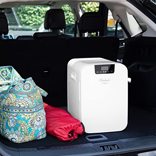 Cooluli 20L Mini Fridge For Bedroom - Car, Office Desk & College Dorm Room - Glass Front & Digital Temperature Control - 12v Small Refrigerator for Food, Drinks, Skincare, Beauty & Breast Milk (White)