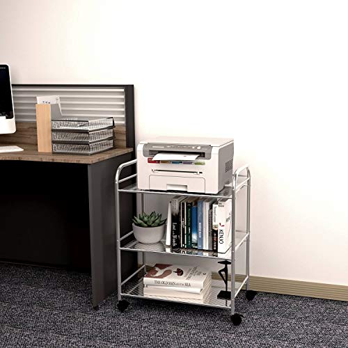 YKEASE 3-Shelf Shelving Units on Wheels Stainless Steel Kitchen Cart Microwave Stand - Bathroom Garage Storage Shelves 24 Inches Wide