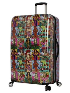 betsey johnson 30 inch checked luggage collection - expandable scratch resistant (abs + pc) hardside suitcase - designer lightweight bag with 8-rolling spinner wheels (girls print, 30in)