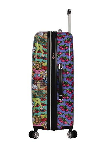 Betsey Johnson 26 Inch Checked Luggage Collection - Expandable Scratch Resistant (ABS + PC) Hardside Suitcase - Designer Lightweight Bag with 8-Rolling Spinner Wheels (Girls Print)