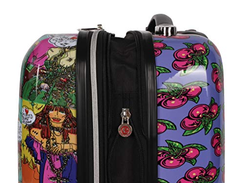 Betsey Johnson 26 Inch Checked Luggage Collection - Expandable Scratch Resistant (ABS + PC) Hardside Suitcase - Designer Lightweight Bag with 8-Rolling Spinner Wheels (Girls Print)