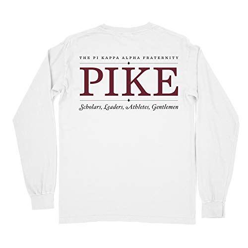 Pi Kappa Alpha Pike Fraternity Lockup Comfort Colors Long Sleeve T-Shirt (Medium, White)