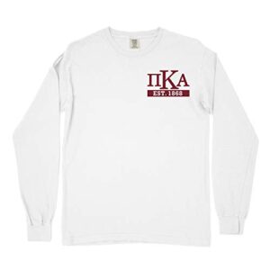 Pi Kappa Alpha Pike Fraternity Lockup Comfort Colors Long Sleeve T-Shirt (Medium, White)