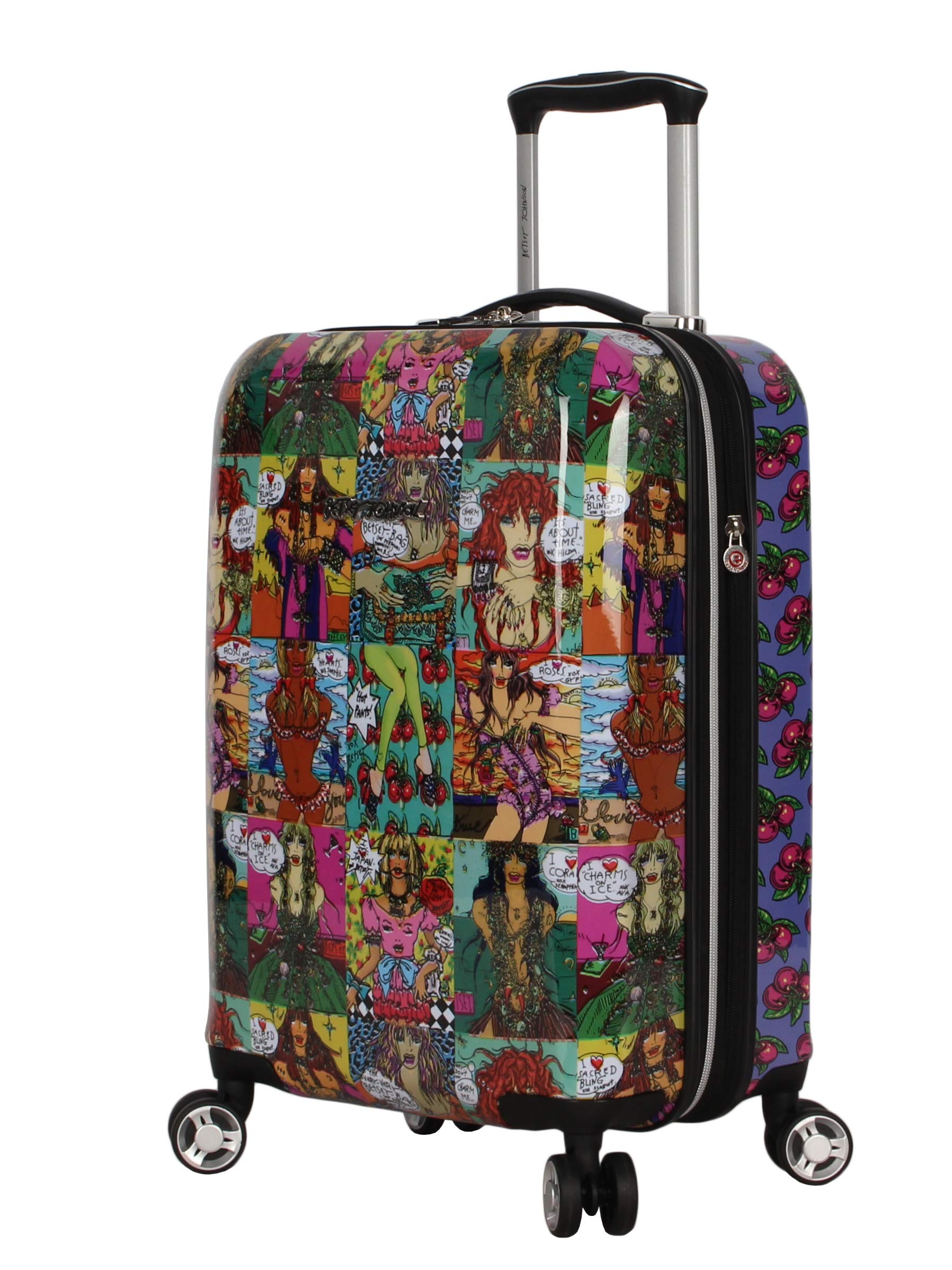 Betsey Johnson Designer 20 Inch Carry On - Expandable (ABS + PC) Hardside Luggage - Lightweight Durable Suitcase With 8-Rolling Spinner Wheels for Women (Girls Print)