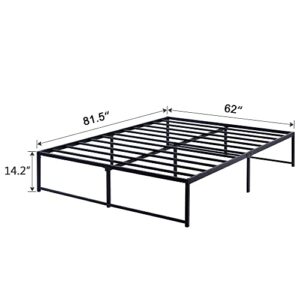 VECELO 14 Inch Platform Bed Frame/Mattress Foundation/No Box Spring Needed/Steel Slat Support (Queen Size) Black