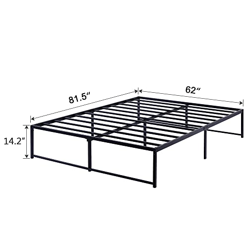 VECELO 14 Inch Platform Bed Frame/Mattress Foundation/No Box Spring Needed/Steel Slat Support (Queen Size) Black