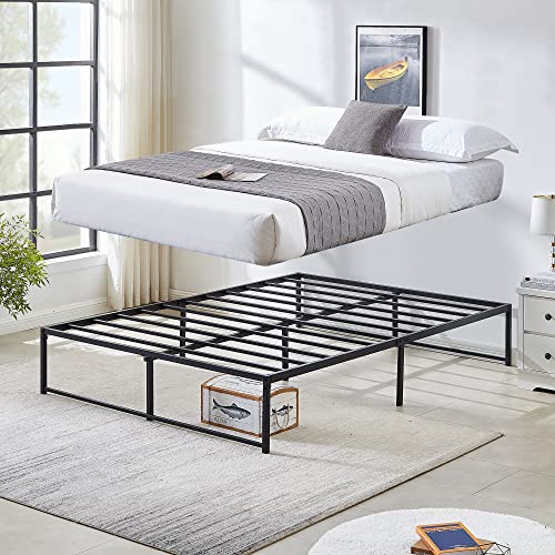 VECELO 14 Inch Platform Bed Frame/Mattress Foundation/No Box Spring Needed/Steel Slat Support (Queen Size) Black