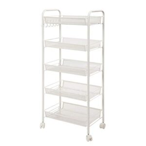 xy litol wire shelving unit and storage - steel wire basket shelving trolley, 5 tier kitchen cart ivory white