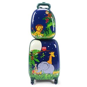 honey joy kids luggage, 12" toddler backpack & 16" travel suitcase with wheels, lightweight toddler girls suitcase, durable abs hardshell, 2pcs carry on luggage set for boys girls(elephant)