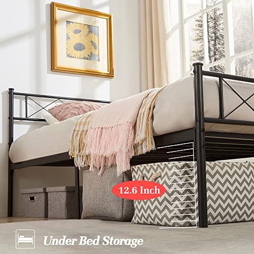 VECELO Metal Platform Bed Frame Mattress Foundation with Headboard & Footboard/Firm Support & Easy Set up Structure, Twin, Black