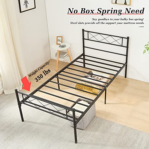 VECELO Metal Platform Bed Frame Mattress Foundation with Headboard & Footboard/Firm Support & Easy Set up Structure, Twin, Black