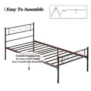 VECELO Metal Platform Bed Frame Mattress Foundation with Headboard & Footboard/Firm Support & Easy Set up Structure, Twin, Black