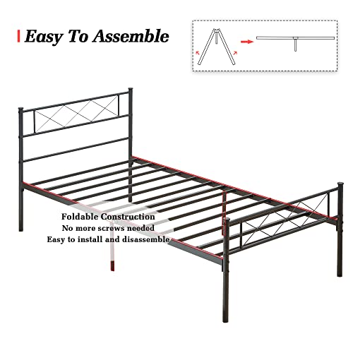 VECELO Metal Platform Bed Frame Mattress Foundation with Headboard & Footboard/Firm Support & Easy Set up Structure, Twin, Black