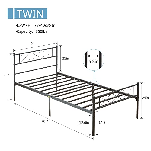 VECELO Metal Platform Bed Frame Mattress Foundation with Headboard & Footboard/Firm Support & Easy Set up Structure, Twin, Black