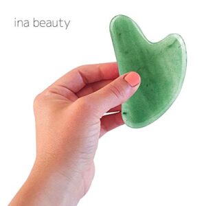 Ina Beauty Large Gua Sha Heart Natural Jade Stone for Face to Lift, Decrease Puffiness and Tighten