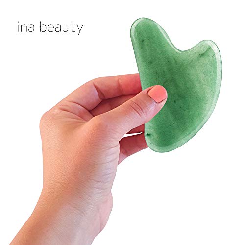 Ina Beauty Large Gua Sha Heart Natural Jade Stone for Face to Lift, Decrease Puffiness and Tighten