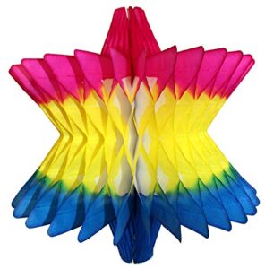 3-pack hanging honeycomb tissue paper star of david party decoration, multi rainbow cerise yellow blue, 14 inch