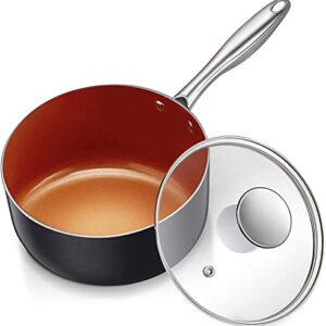 MICHELANGELO 3 Quart Saucepan with Lid, Ultra Nonstick Coppper Sauce Pan with Lid, Small Pot with Lid, Ceramic Nonstick Saucepan 3 quart, Small Sauce Pot, Copper Pot 3 Qt, Ceramic Sauce Pan 3 Quart