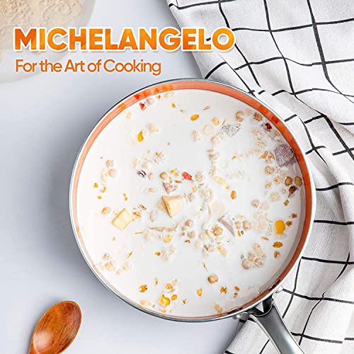 MICHELANGELO 3 Quart Saucepan with Lid, Ultra Nonstick Coppper Sauce Pan with Lid, Small Pot with Lid, Ceramic Nonstick Saucepan 3 quart, Small Sauce Pot, Copper Pot 3 Qt, Ceramic Sauce Pan 3 Quart