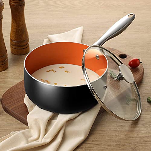 MICHELANGELO 3 Quart Saucepan with Lid, Ultra Nonstick Coppper Sauce Pan with Lid, Small Pot with Lid, Ceramic Nonstick Saucepan 3 quart, Small Sauce Pot, Copper Pot 3 Qt, Ceramic Sauce Pan 3 Quart