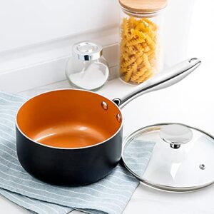 MICHELANGELO 3 Quart Saucepan with Lid, Ultra Nonstick Coppper Sauce Pan with Lid, Small Pot with Lid, Ceramic Nonstick Saucepan 3 quart, Small Sauce Pot, Copper Pot 3 Qt, Ceramic Sauce Pan 3 Quart