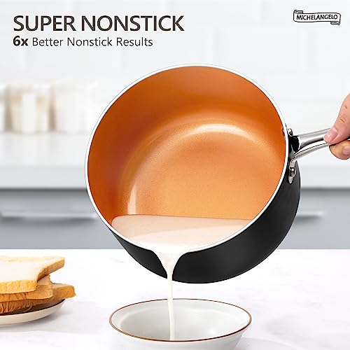 MICHELANGELO 3 Quart Saucepan with Lid, Ultra Nonstick Coppper Sauce Pan with Lid, Small Pot with Lid, Ceramic Nonstick Saucepan 3 quart, Small Sauce Pot, Copper Pot 3 Qt, Ceramic Sauce Pan 3 Quart