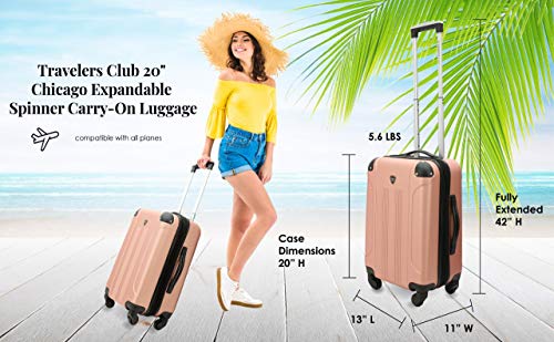 Travelers Club Chicago Hardside Expandable Spinner Luggages, Rose Gold, 20" Carry-On