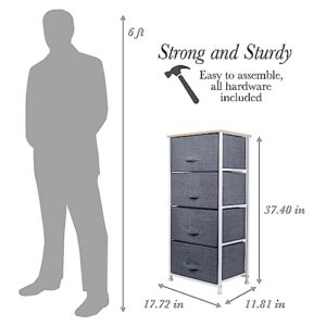 Simplify 4 Tier Vertical Storage Chest | Dresser | Nightstand | Fabric Drawers | Sturdy Steel Frame | Organizer | Bedroom | Closet | Easy to Assemble | Grey