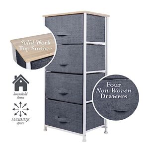 Simplify 4 Tier Vertical Storage Chest | Dresser | Nightstand | Fabric Drawers | Sturdy Steel Frame | Organizer | Bedroom | Closet | Easy to Assemble | Grey