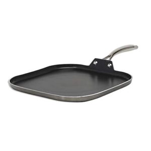 cooking light inspire non-stick square griddle pan, dishwasher oven safe, stainless steel handles, 11 inch, gunmetal gray