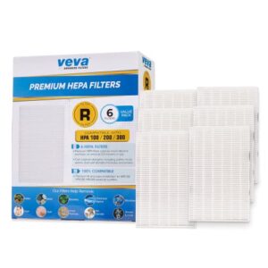 veva hepa filter replacement 6 pack - compatible w/honeywell air purifier series hpa090, hpa100, hpa200, hpa250 & hpa300