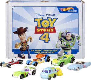 hot wheels disney and pixar toy story 4 bundle of 6 1:64 scale character cars: woody, buzz, forky, bo beep, rex & ducky & bunny [amazon exclusive]