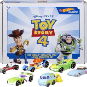 Hot Wheels Disney and Pixar Toy Story 4 Bundle of 6 1:64 Scale Character Cars: Woody, Buzz, Forky, Bo Beep, Rex & Ducky & Bunny [Amazon Exclusive]