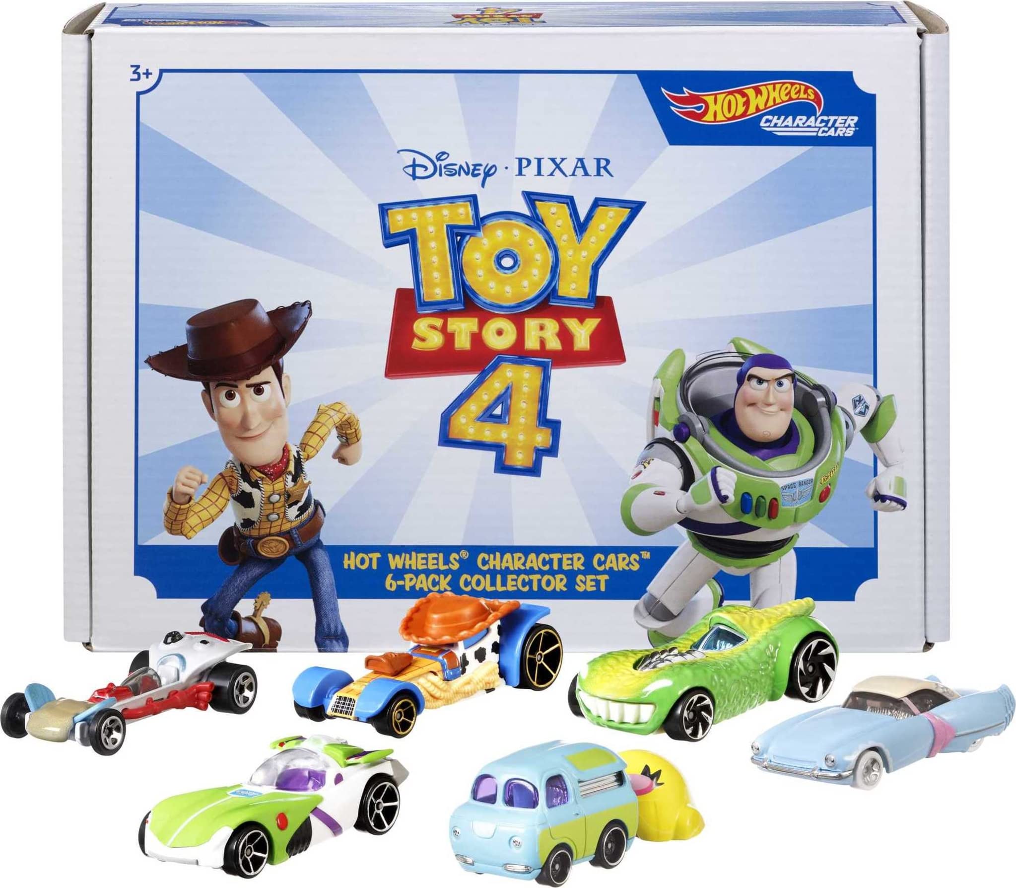 Hot Wheels Disney and Pixar Toy Story 4 Bundle of 6 1:64 Scale Character Cars: Woody, Buzz, Forky, Bo Beep, Rex & Ducky & Bunny [Amazon Exclusive]