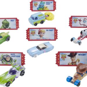 Hot Wheels Disney and Pixar Toy Story 4 Bundle of 6 1:64 Scale Character Cars: Woody, Buzz, Forky, Bo Beep, Rex & Ducky & Bunny [Amazon Exclusive]