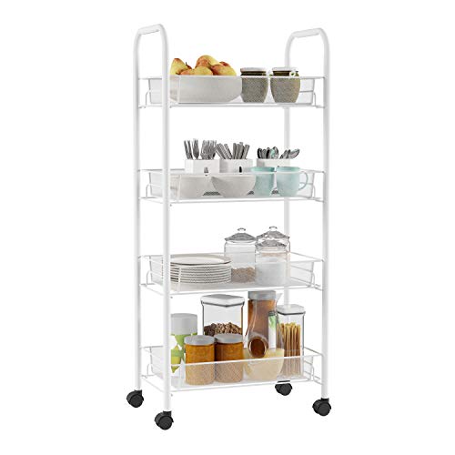 Lavish Home 4-Tiered Narrow Rolling Storage Shelves-Mobile Space Saving Utility Organizer Cart for Kitchen, Bathroom, Laundry, Garage or Office