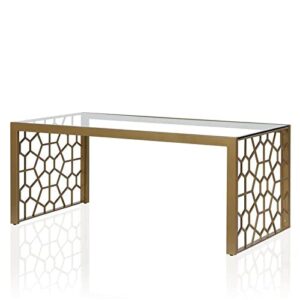 cosmoliving by cosmopolitan cosmoliving juliette top, soft brass, tempered glass coffee table, 46.0 in x 24.0 in x 19.0 in