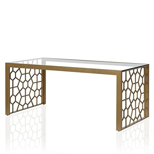 CosmoLiving by Cosmopolitan CosmoLiving Juliette Top, Soft Brass, Tempered Glass Coffee Table, 46.0 in x 24.0 in x 19.0 in