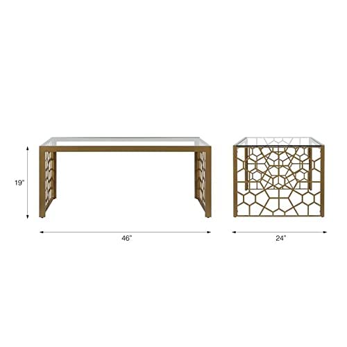 CosmoLiving by Cosmopolitan CosmoLiving Juliette Top, Soft Brass, Tempered Glass Coffee Table, 46.0 in x 24.0 in x 19.0 in