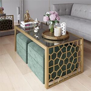 CosmoLiving by Cosmopolitan CosmoLiving Juliette Top, Soft Brass, Tempered Glass Coffee Table, 46.0 in x 24.0 in x 19.0 in