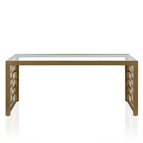 CosmoLiving by Cosmopolitan CosmoLiving Juliette Top, Soft Brass, Tempered Glass Coffee Table, 46.0 in x 24.0 in x 19.0 in