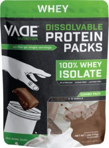 vade nutrition dissolvable protein packs - 100% whey isolate protein powder chocolate & vanilla milkshake - low carb, low calorie, lactose free, sugar free, fat free, gluten free - 30 packets to go