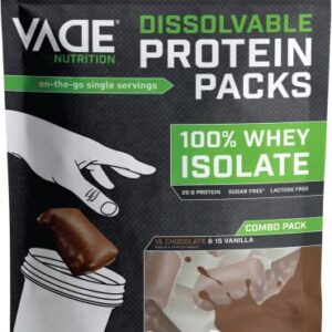 VADE Nutrition Dissolvable Protein Packs - 100% Whey Isolate Protein Powder Chocolate & Vanilla Milkshake - Low Carb, Low Calorie, Lactose Free, Sugar Free, Fat Free, Gluten Free - 30 Packets to Go