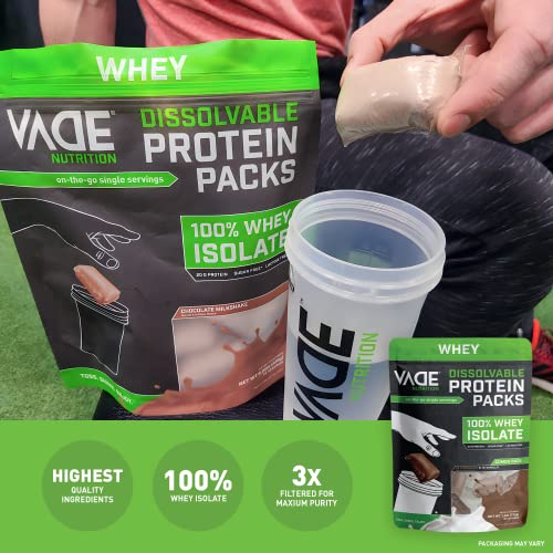 VADE Nutrition Dissolvable Protein Packs - 100% Whey Isolate Protein Powder Chocolate & Vanilla Milkshake - Low Carb, Low Calorie, Lactose Free, Sugar Free, Fat Free, Gluten Free - 30 Packets to Go